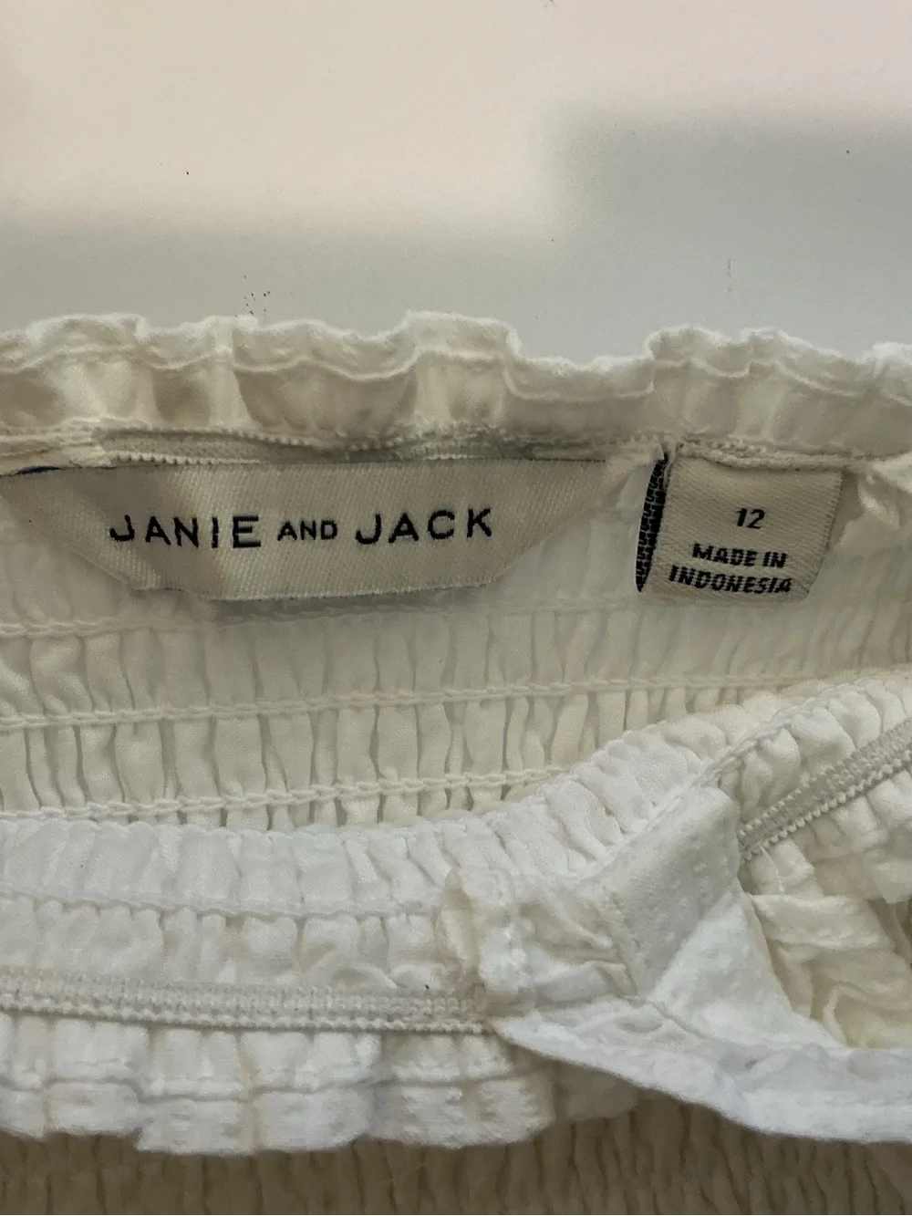 Janie and Jack Girls White Smocked Ruffle Strap Top Size 12